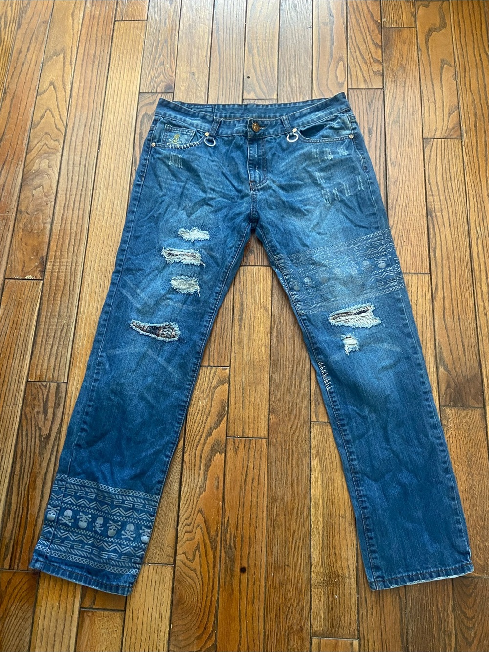 Mastermind Japan Mens Mindblow Jeans Size 36 Blue Distressed Straight Zipper
